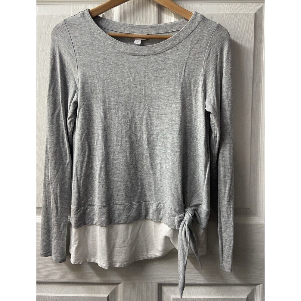 J Jill Top Womens XS Grey White Layered Front Tie Blouse Jersey